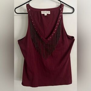 Burgundy Fringe Tank Top